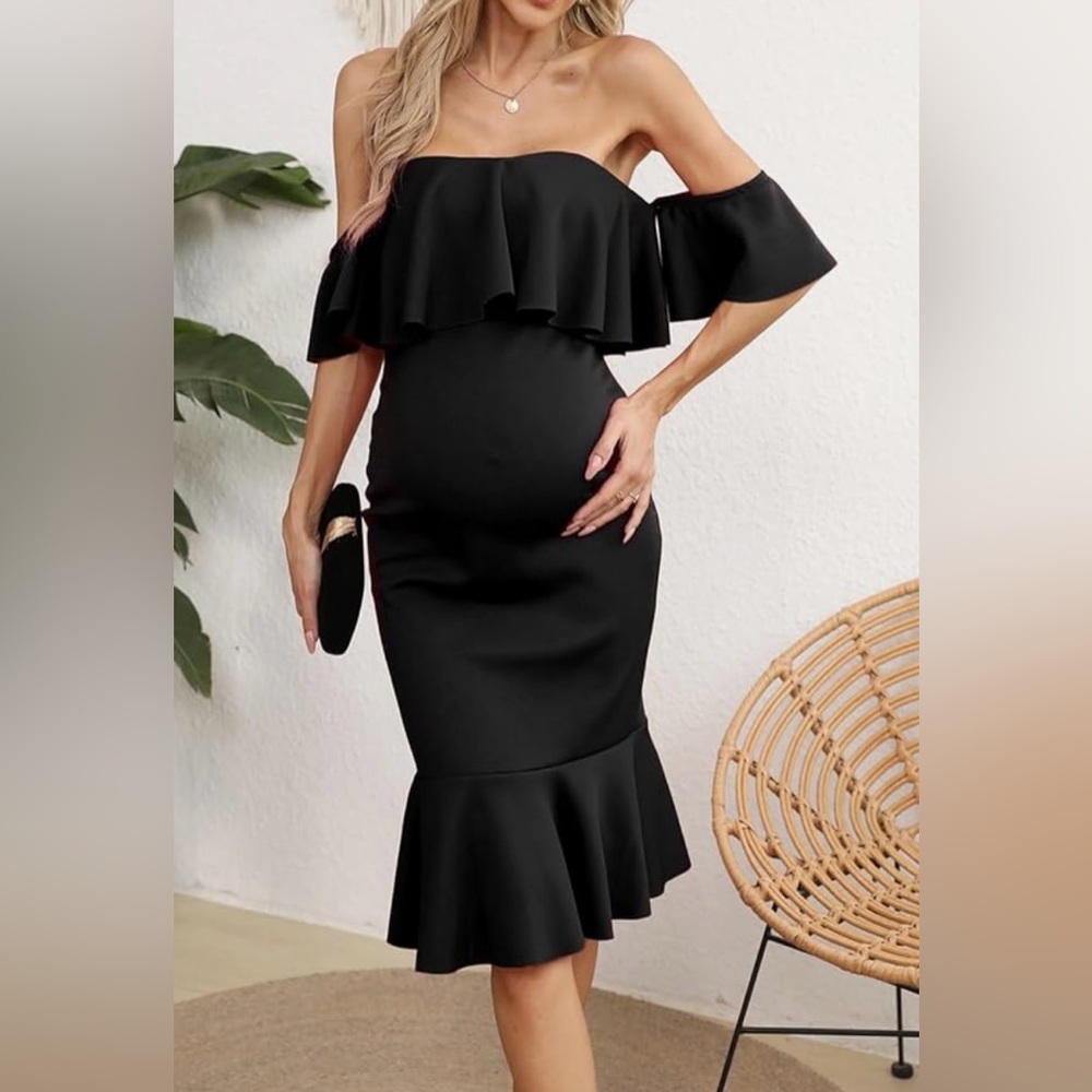Sisancy Elegant Black Ruffle Dress